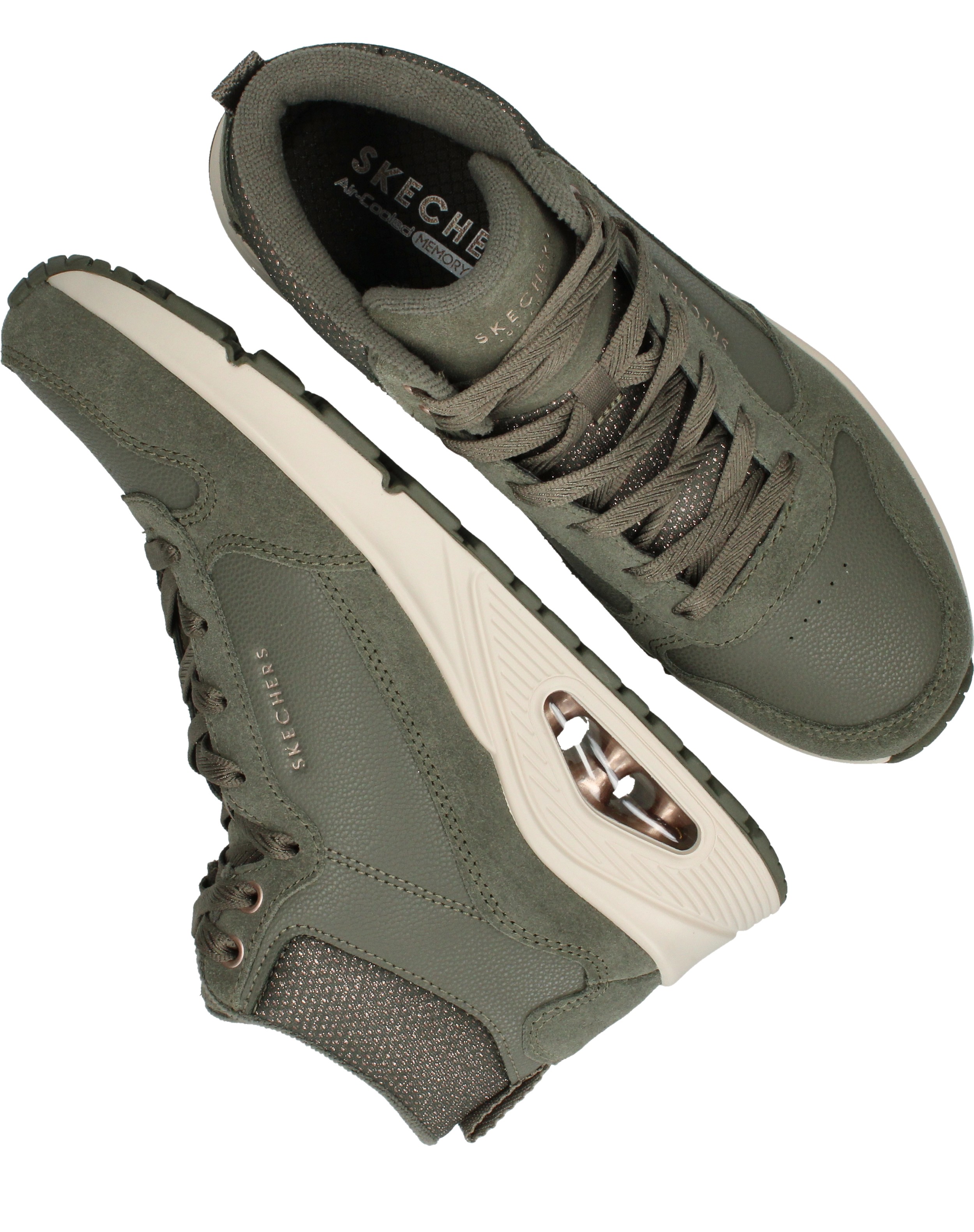 Skechers Uno Veterschoenen Dames Groen, veterschoen voor dames – foto 4