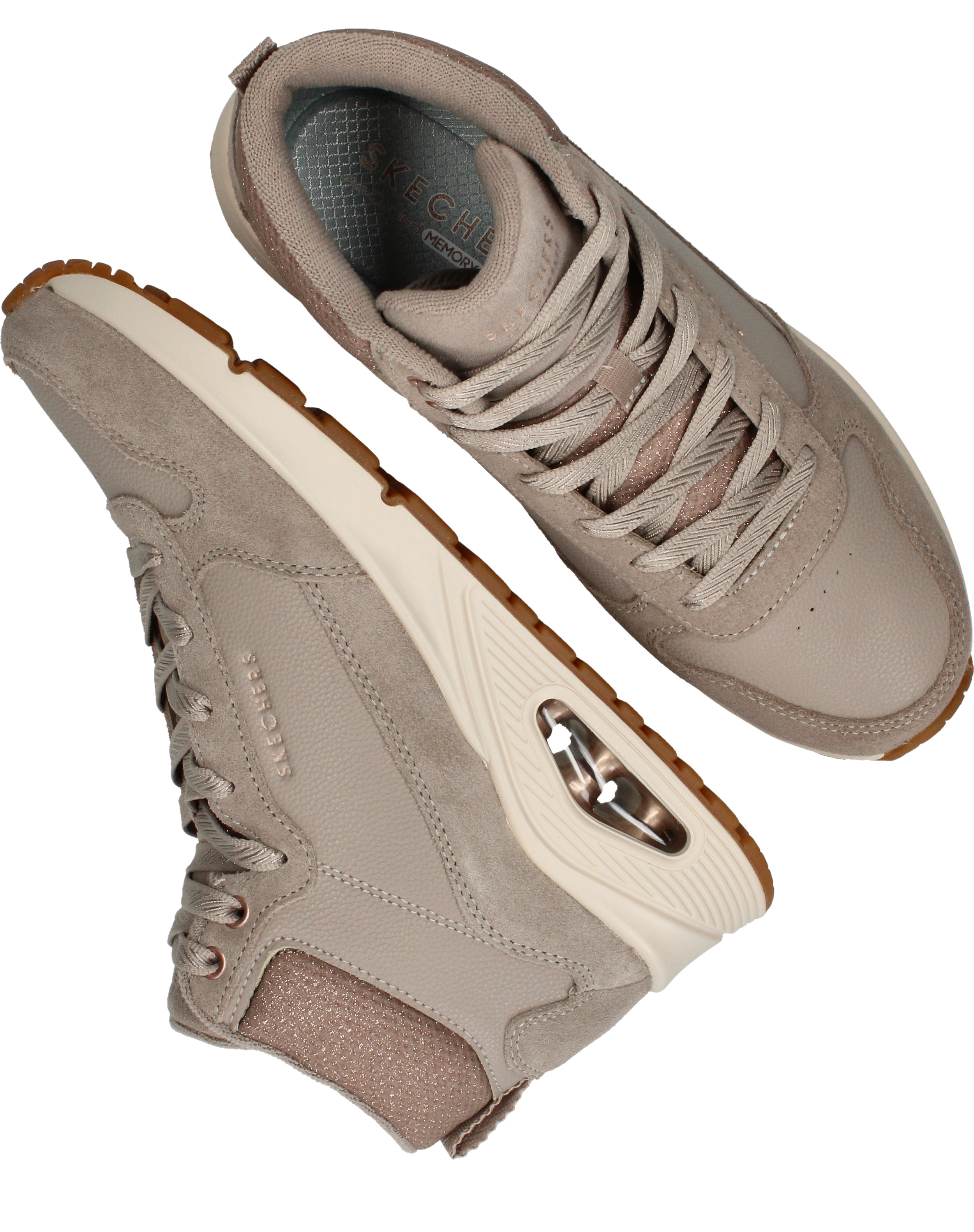 Skechers Uno Veterschoenen Dames Beige, veterschoen voor dames – foto 4