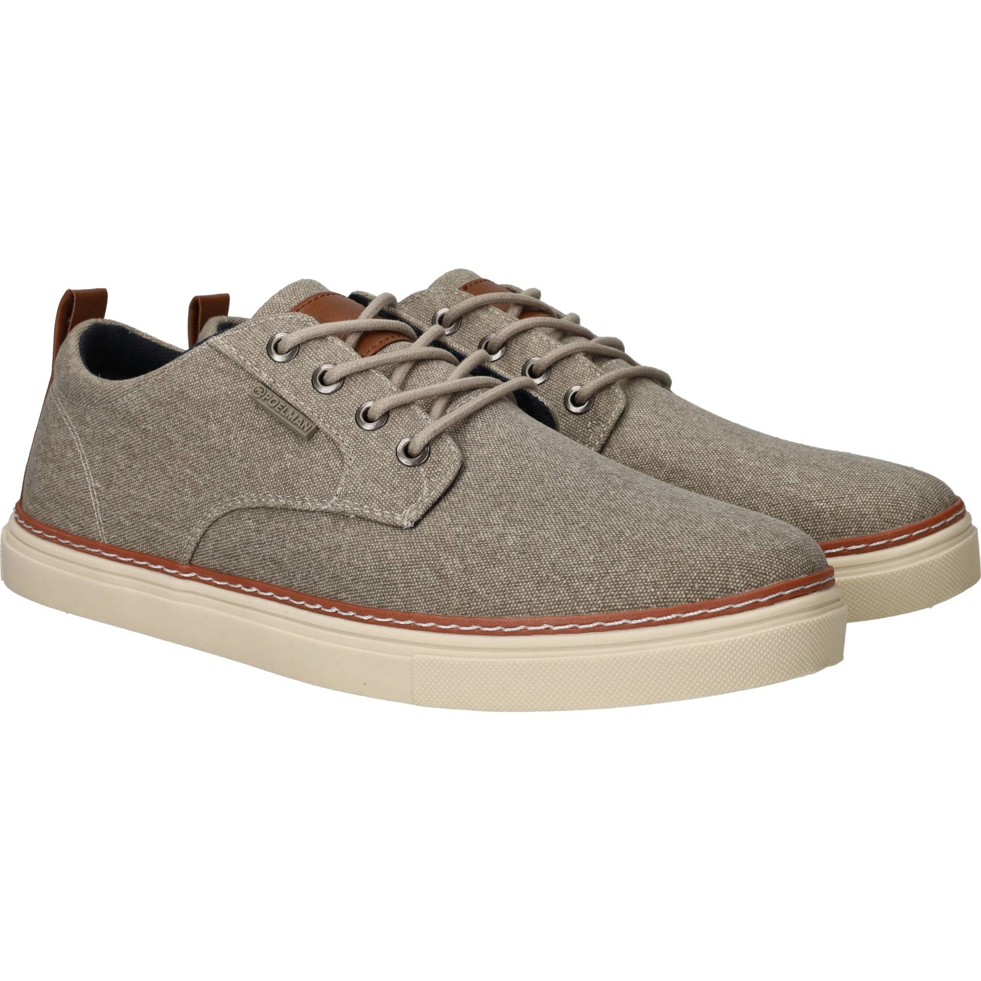 Ps Poelman Canvas Veterschoenen Heren Beige, veterschoen voor heren – foto 2