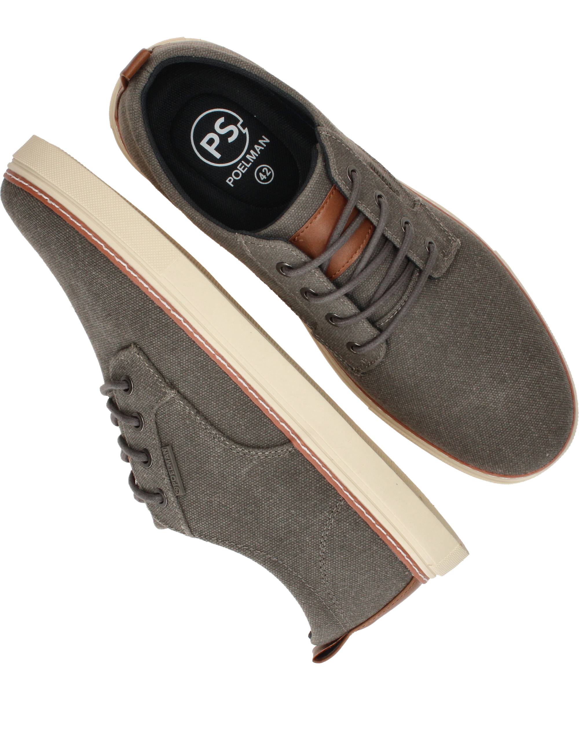 Ps Poelman Canvas Veterschoenen Heren Grijs, veterschoen voor heren – foto 4