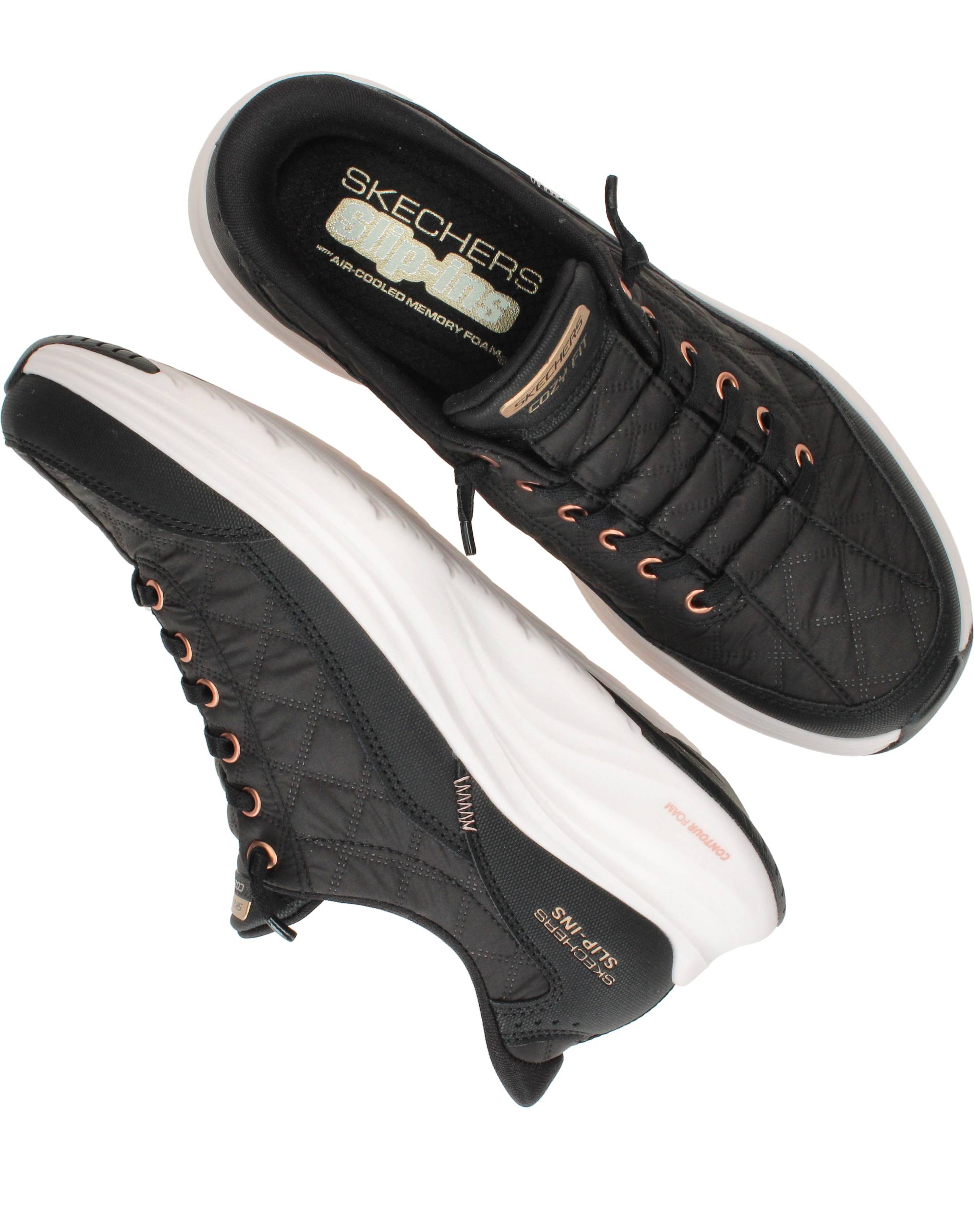 Skechers Slip-Ins Contour Foam Cozy Fit Sneakers Dames Zwart, sneaker voor dames – foto 4